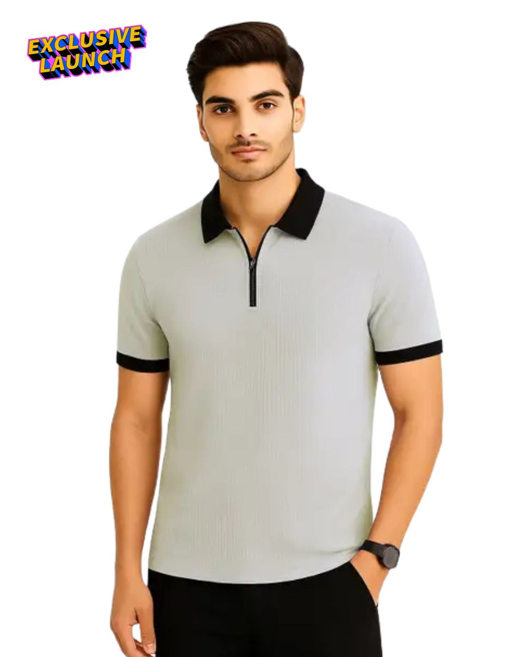 Men’s Polo T-Shirt Slim Fit Zip Collar | Half Sleeve Casual T-Shirt for Men