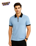 Men’s Polo T-Shirt Slim Fit Zip Collar | Half Sleeve Casual T-Shirt for Men Sky Blue